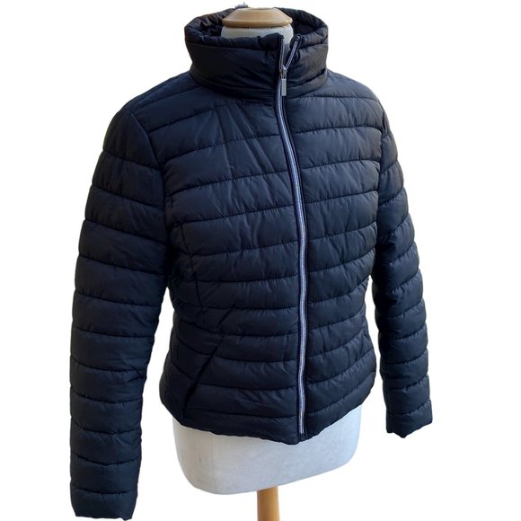 Zara Removable Hood Puffer Jacket Women Sz L Black Neutral Quilted Everyday - Picture 3 of 15